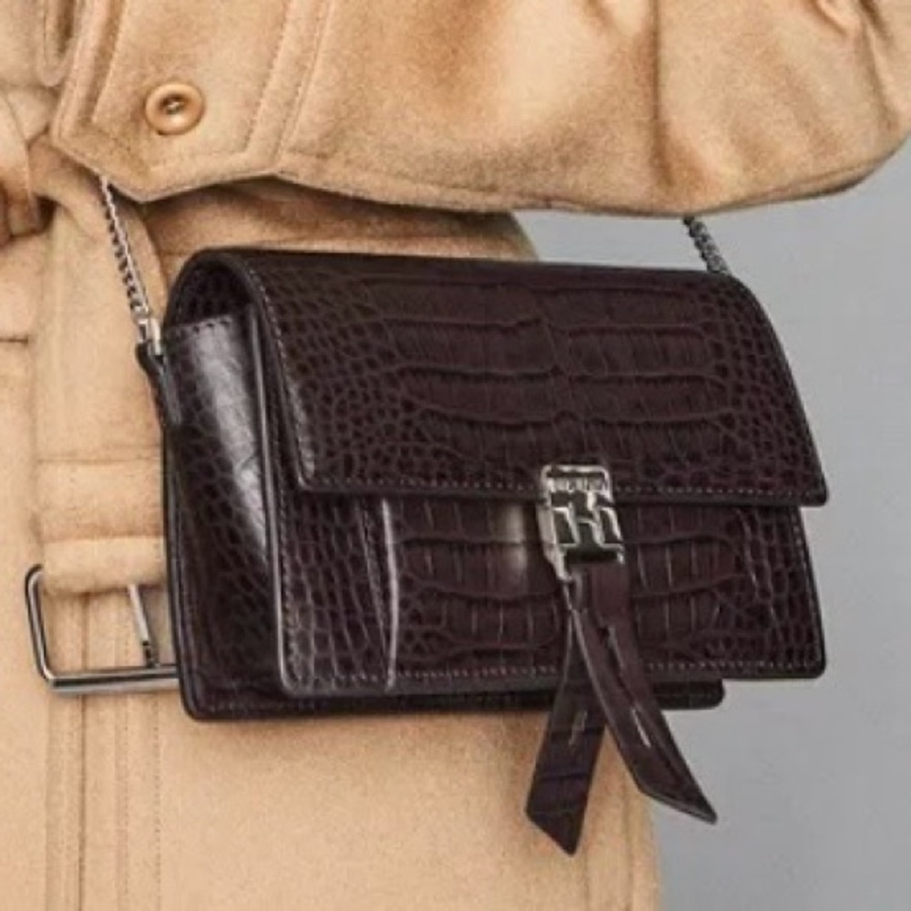 🔥🔥 REISS Croc Embossed Burgundy Cross Body